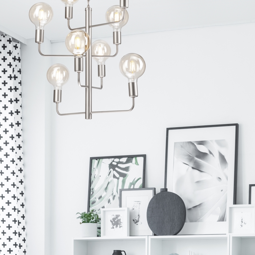 Lámpara colgante con cadena ORLANDO 8xE27/60W/230V plata