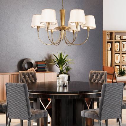 Lámpara colgante con cadena PARDO 6xE27/40W/230V oro/crema