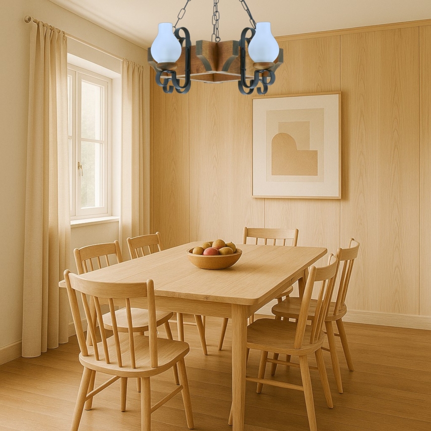 Lámpara colgante con cadena QUEEN 4xE14/40W/230V haya