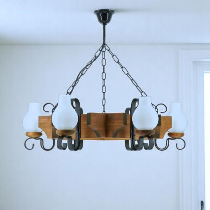 Lámpara colgante con cadena QUEEN 6xE14/40W/230V haya