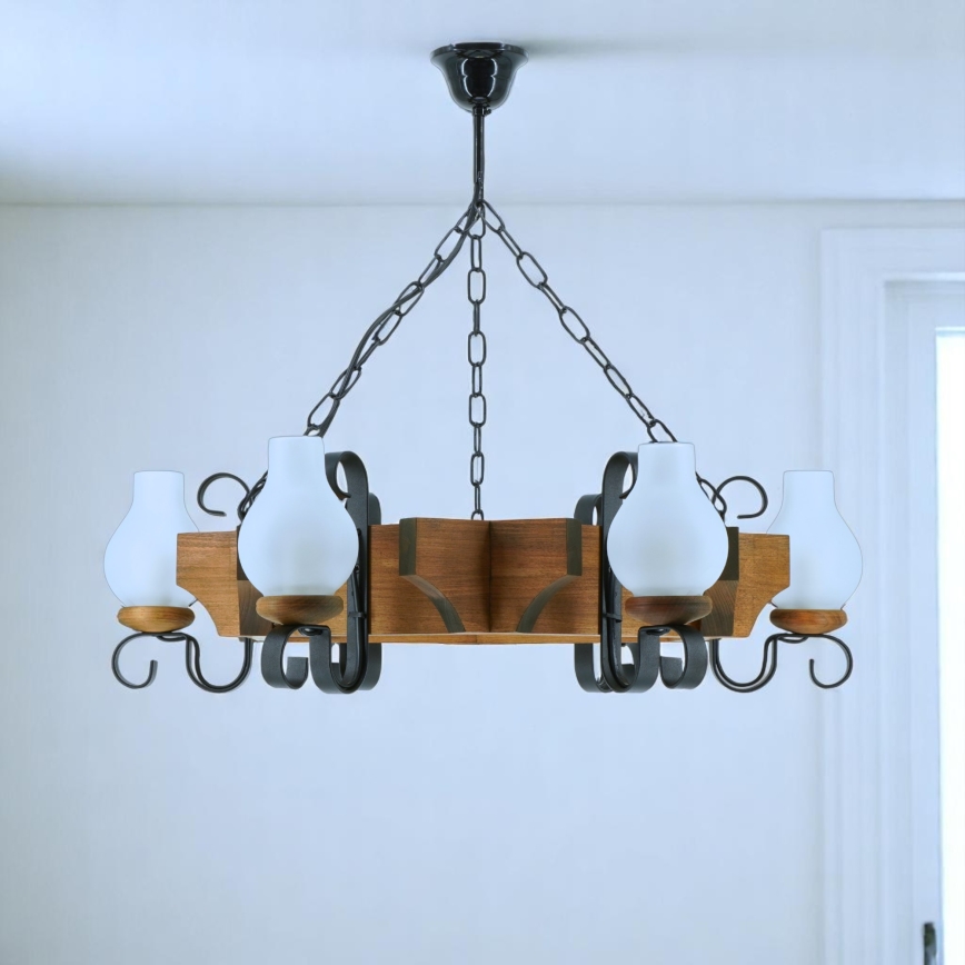 Lámpara colgante con cadena QUEEN 6xE14/40W/230V haya