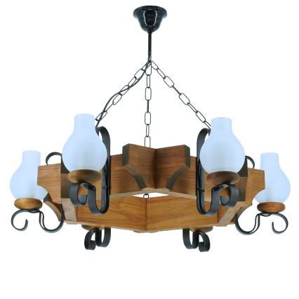 Lámpara colgante con cadena QUEEN 6xE14/40W/230V haya
