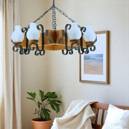 Lámpara colgante con cadena QUEEN 8xE14/40W/230V haya