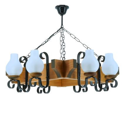 Lámpara colgante con cadena QUEEN 8xE14/40W/230V haya