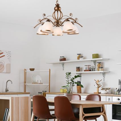 Lámpara colgante con cadena RETRO II 5xE27/60W/230V, acabado en bronce patinado