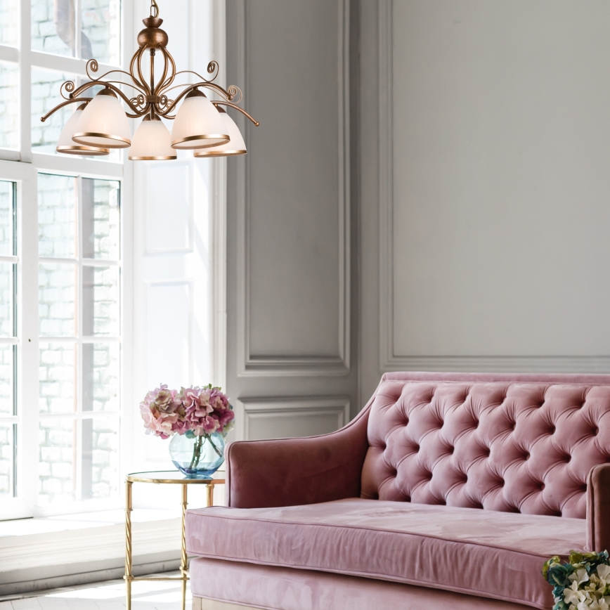 Lámpara colgante con cadena RETRO II 5xE27/60W/230V, acabado en bronce patinado