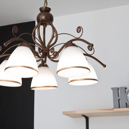 Lámpara colgante con cadena RETRO II 5xE27/60W/230V, acabado en bronce patinado