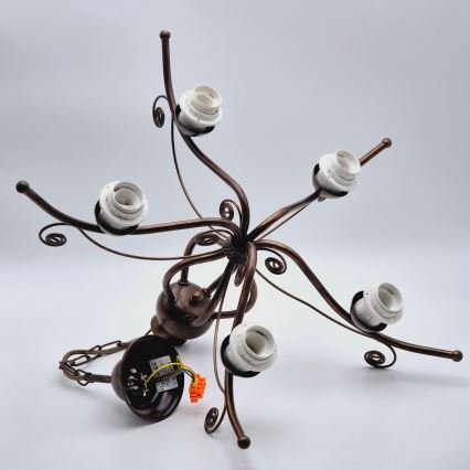 Lámpara colgante con cadena RETRO II 5xE27/60W/230V, acabado en bronce patinado