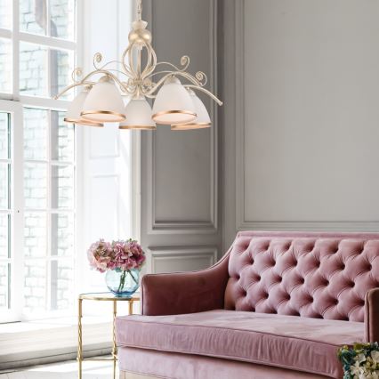 Lámpara colgante con cadena RETRO II 5xE27/60W/230V, acabado en pátina blanca