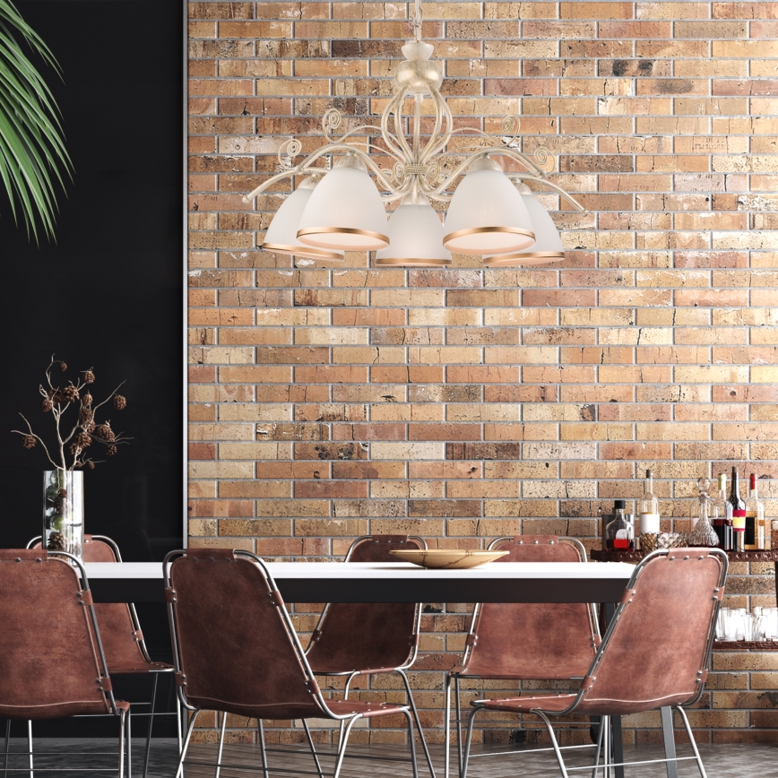 Lámpara colgante con cadena RETRO II 5xE27/60W/230V, acabado en pátina blanca