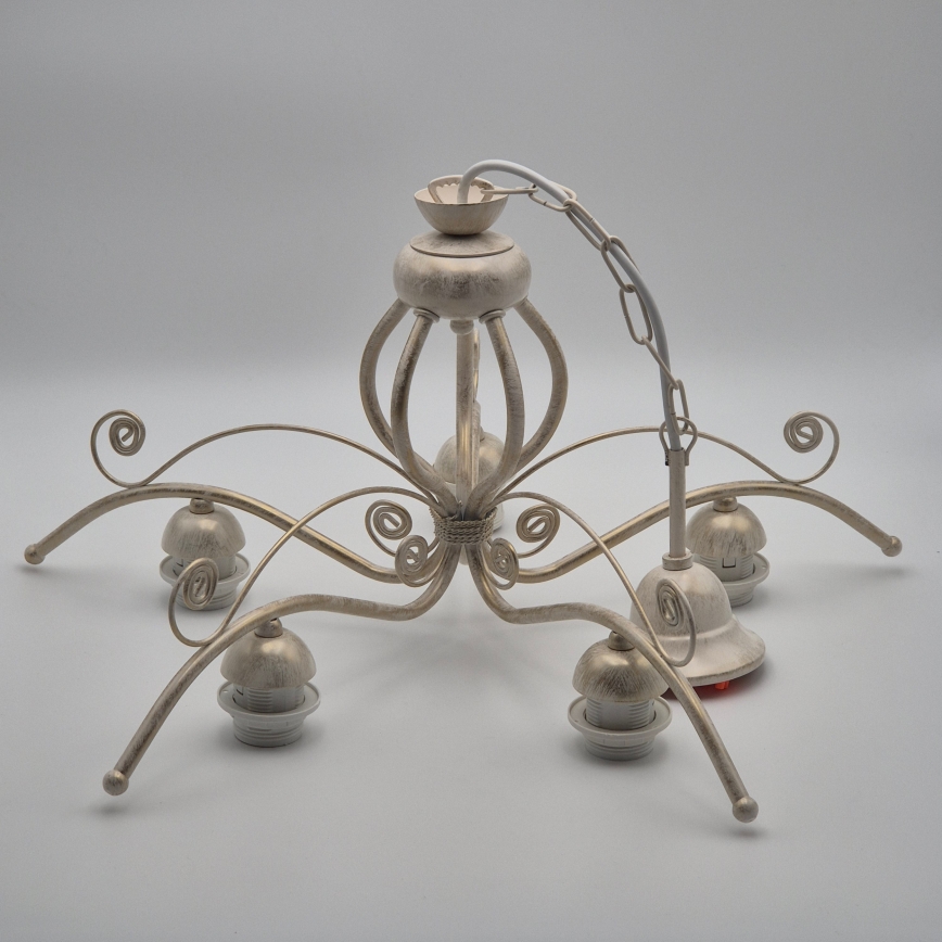 Lámpara colgante con cadena RETRO II 5xE27/60W/230V, acabado en pátina blanca