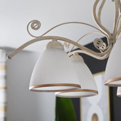 Lámpara colgante con cadena RETRO II 5xE27/60W/230V, acabado en pátina blanca