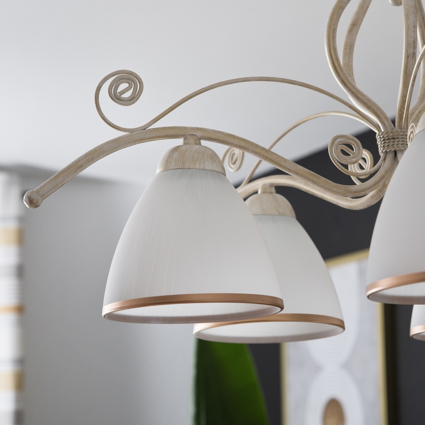 Lámpara colgante con cadena RETRO II 5xE27/60W/230V, acabado en pátina blanca