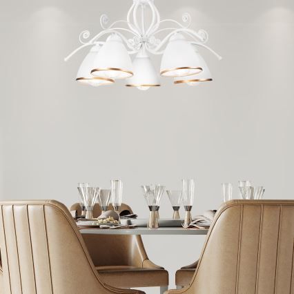 Lámpara colgante con cadena RETRO II 5xE27/60W/230V blanca