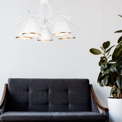 Lámpara colgante con cadena RETRO II 5xE27/60W/230V blanca