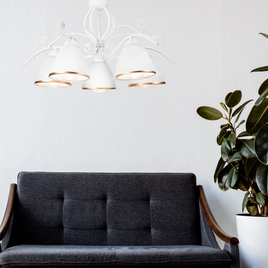 Lámpara colgante con cadena RETRO II 5xE27/60W/230V blanca