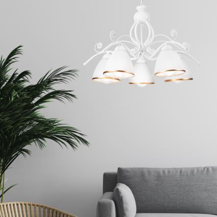 Lámpara colgante con cadena RETRO II 5xE27/60W/230V blanca