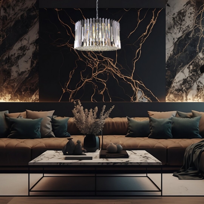 Lámpara colgante con cadena RITZ 12xE14/40W/230V diá. 54 cm cromo brillante