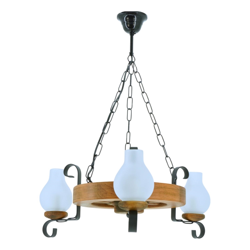 Lámpara colgante con cadena ROATA 3xE14/40W/230V haya