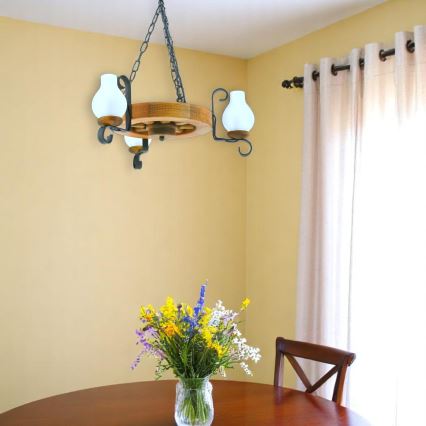 Lámpara colgante con cadena ROATA 3xE14/40W/230V haya