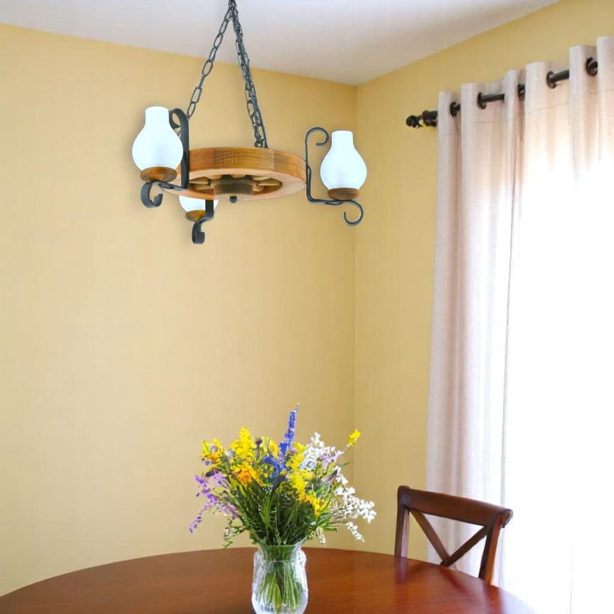 Lámpara colgante con cadena ROATA 3xE14/40W/230V haya