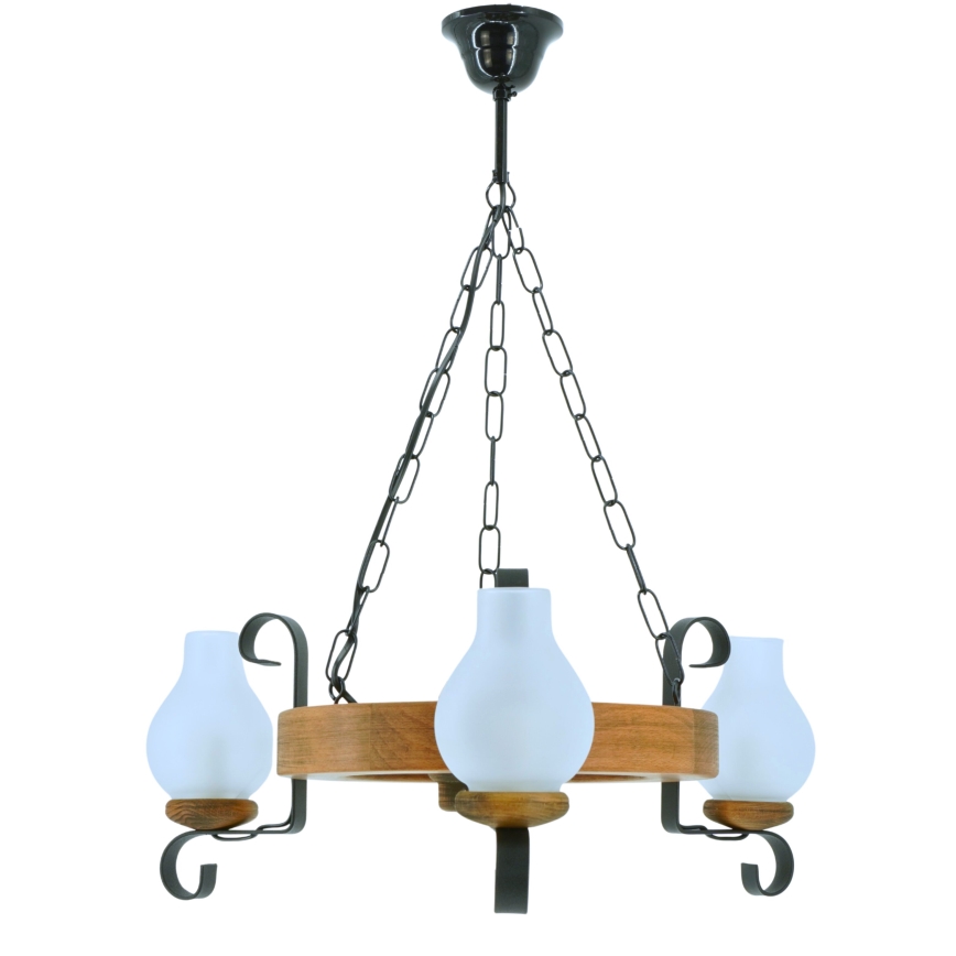 Lámpara colgante con cadena ROATA 3xE14/40W/230V haya