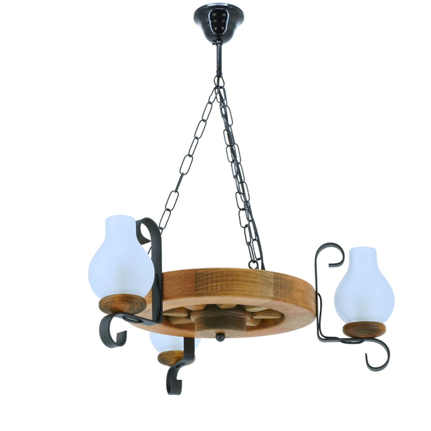 Lámpara colgante con cadena ROATA 3xE14/40W/230V haya