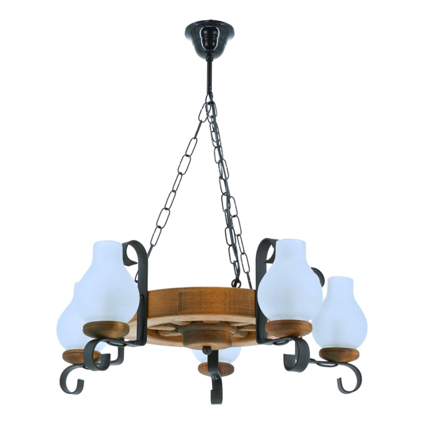 Lámpara colgante con cadena ROATA 5xE14/40W/230V diá. 30 cm haya