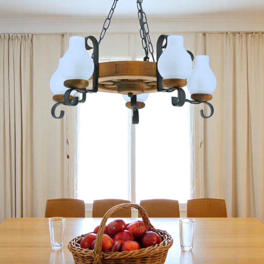 Lámpara colgante con cadena ROATA 5xE14/40W/230V diá. 30 cm haya
