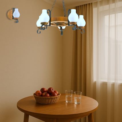 Lámpara colgante con cadena ROATA 5xE14/40W/230V diá. 30 cm haya