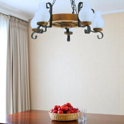 Lámpara colgante con cadena ROATA 5xE14/40W/230V diá. 30 cm haya