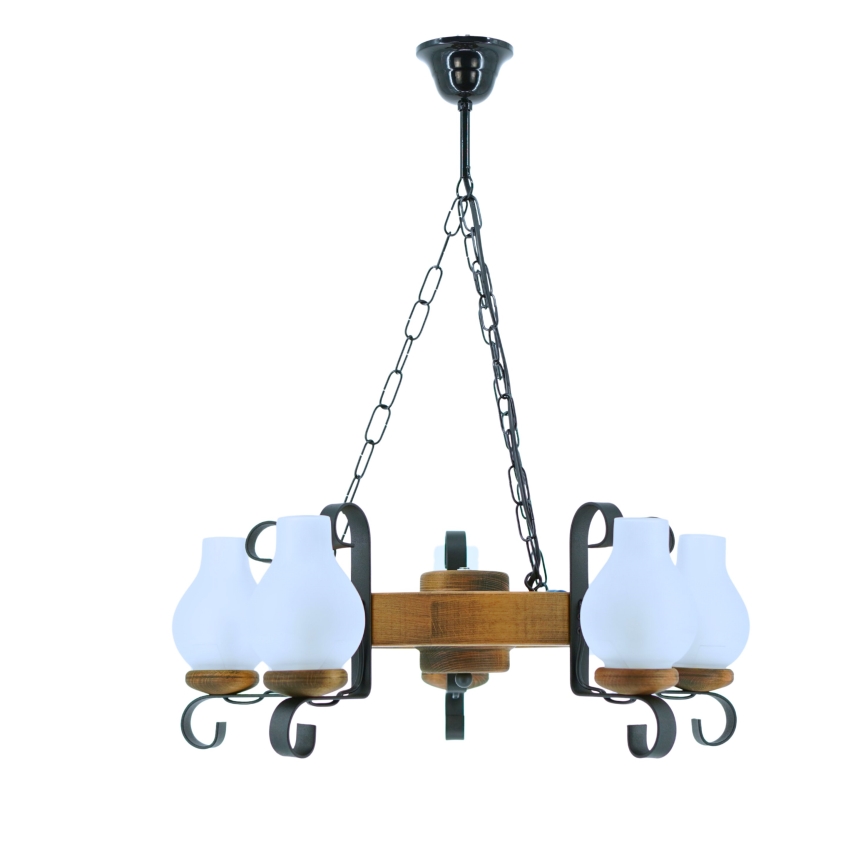 Lámpara colgante con cadena ROATA 5xE14/40W/230V diá. 30 cm haya