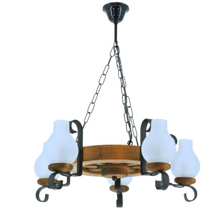 Lámpara colgante con cadena ROATA 5xE14/40W/230V diá. 30 cm haya