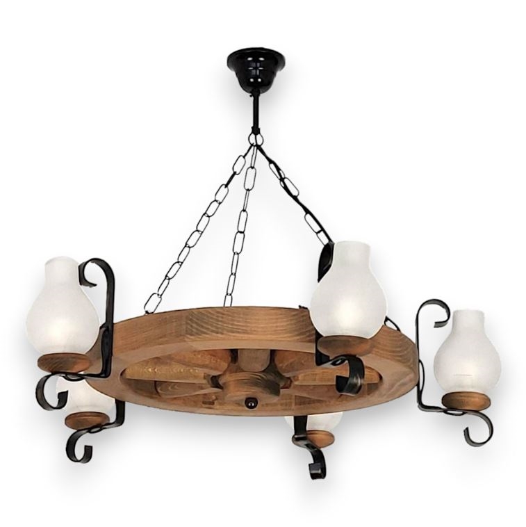 Lámpara colgante con cadena ROATA 5xE14/40W/230V diá. 70 cm haya