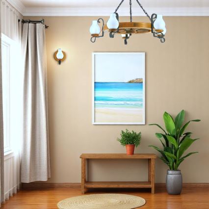 Lámpara colgante con cadena ROATA 5xE14/40W/230V diá. 70 cm haya