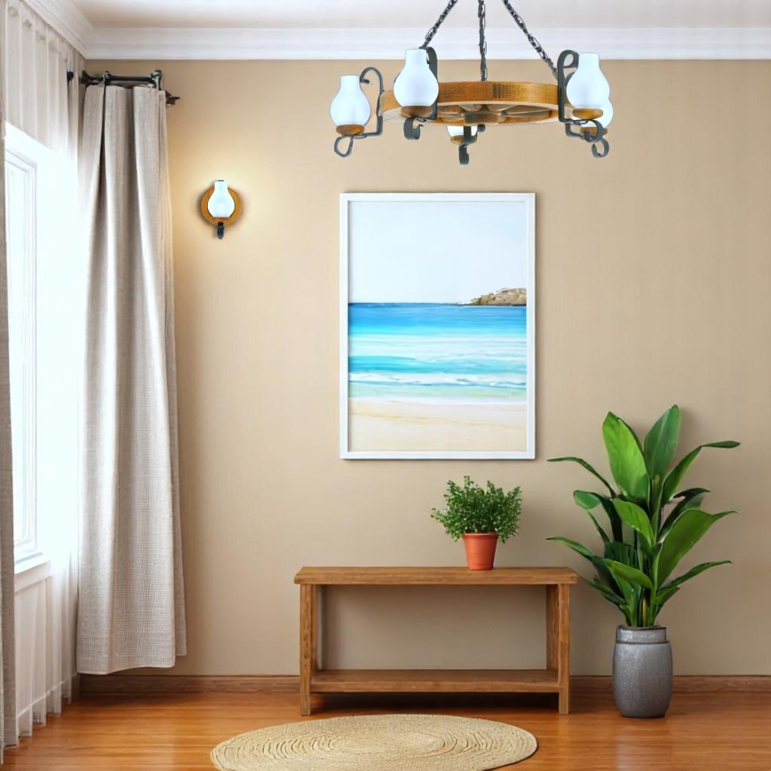 Lámpara colgante con cadena ROATA 5xE14/40W/230V diá. 70 cm haya