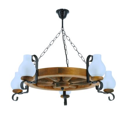 Lámpara colgante con cadena ROATA 5xE14/40W/230V diá. 70 cm haya