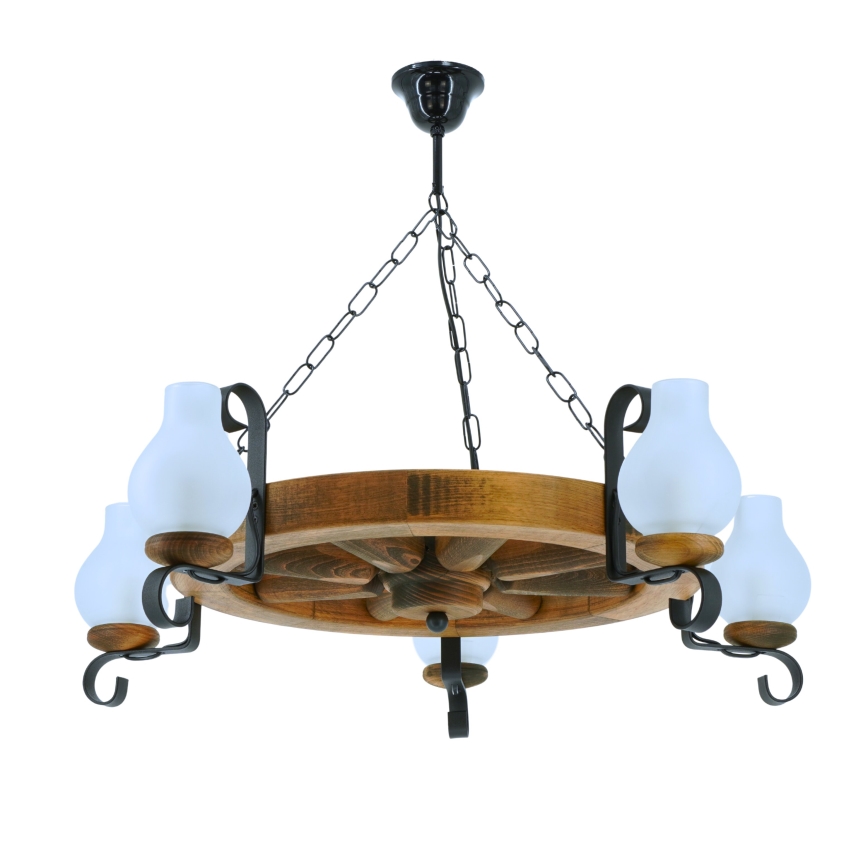 Lámpara colgante con cadena ROATA 5xE14/40W/230V diá. 70 cm haya