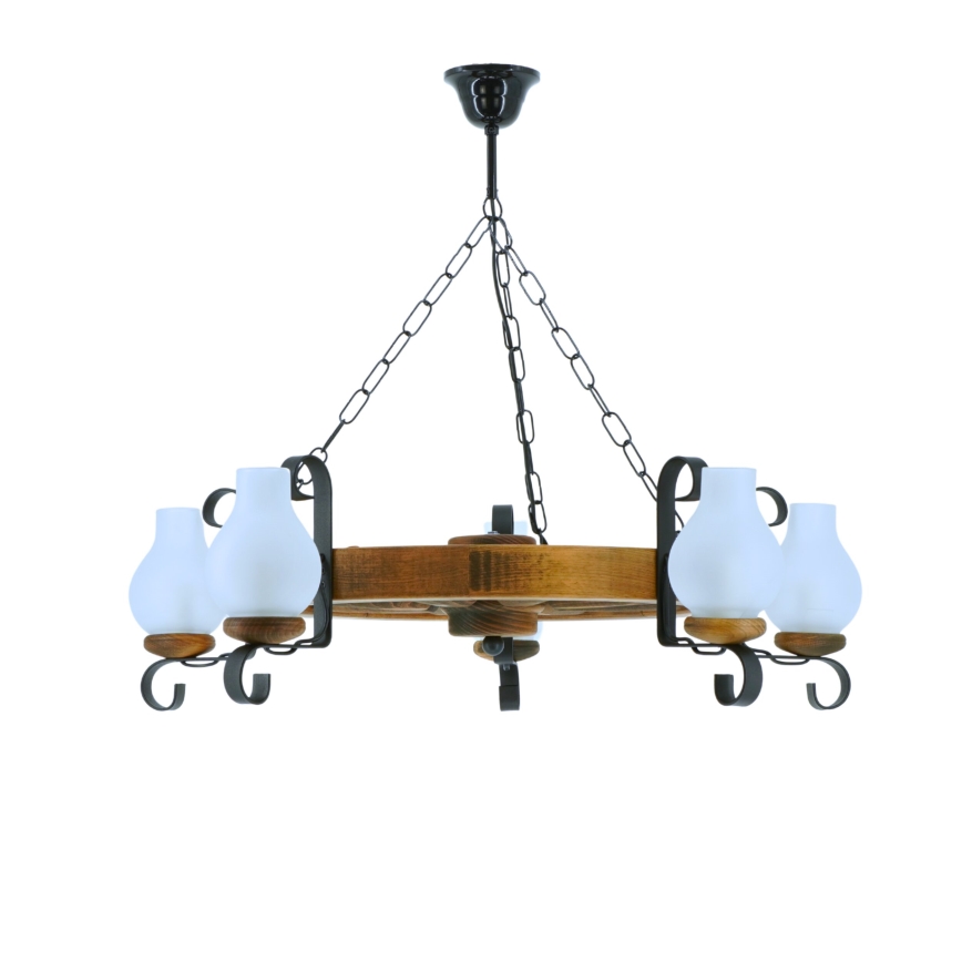 Lámpara colgante con cadena ROATA 5xE14/40W/230V diá. 70 cm haya