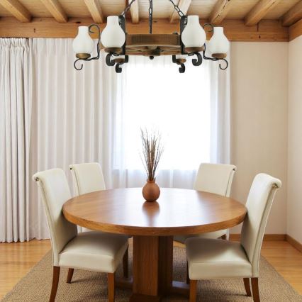 Lámpara colgante con cadena ROATA 6xE14/40W/230V diá. 70 cm haya