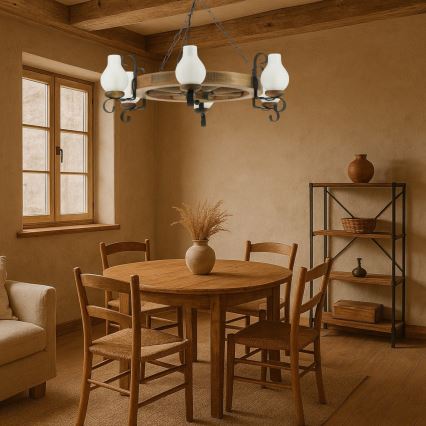 Lámpara colgante con cadena ROATA 6xE14/40W/230V diá. 70 cm haya