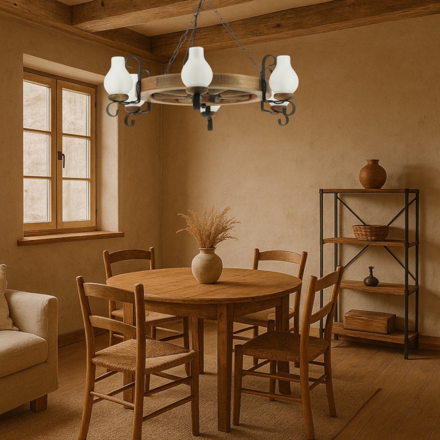 Lámpara colgante con cadena ROATA 6xE14/40W/230V diá. 70 cm haya