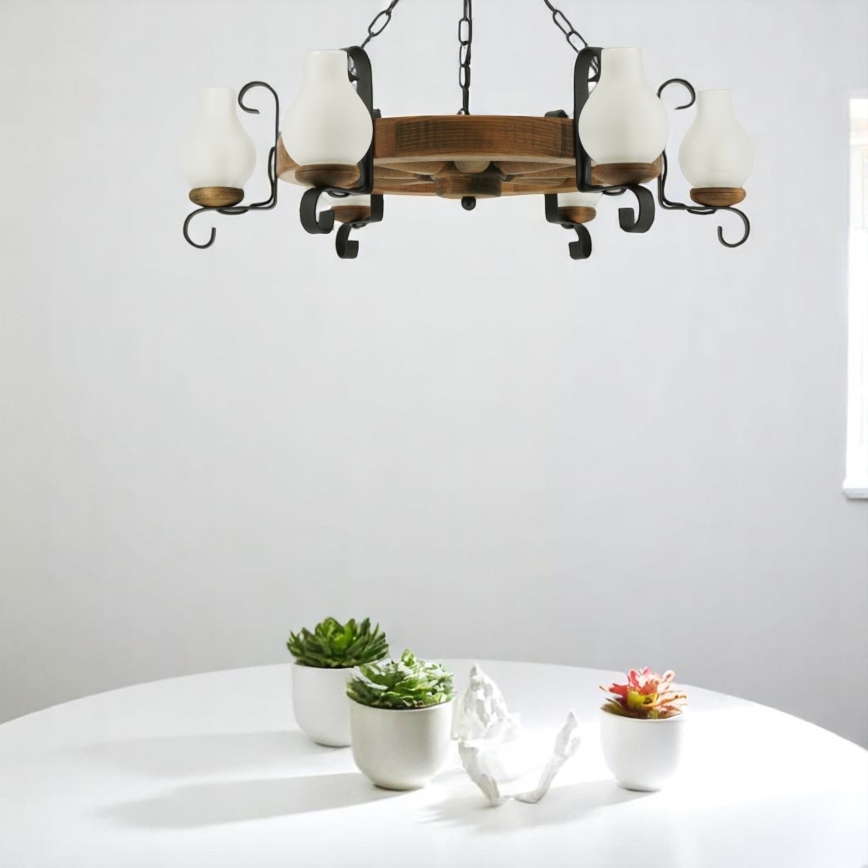 Lámpara colgante con cadena ROATA 6xE14/40W/230V diá. 70 cm haya