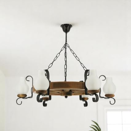 Lámpara colgante con cadena ROATA 6xE14/40W/230V diá. 70 cm haya