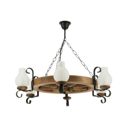 Lámpara colgante con cadena ROATA 6xE14/40W/230V diá. 70 cm haya