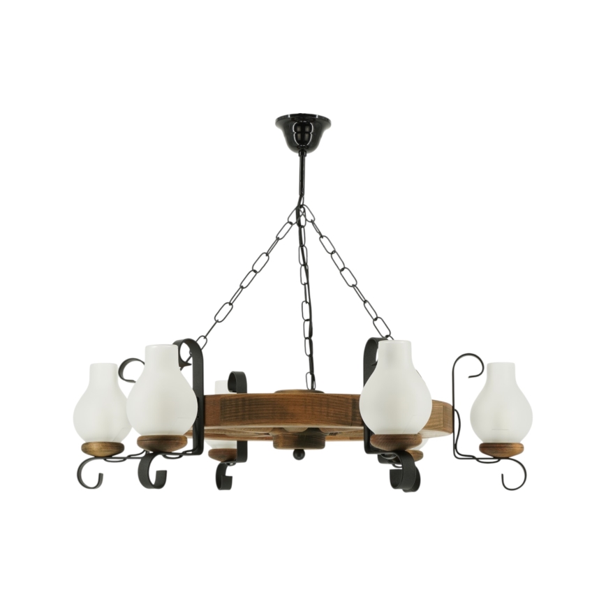 Lámpara colgante con cadena ROATA 6xE14/40W/230V diá. 70 cm haya