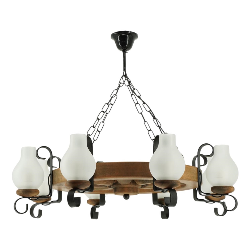Lámpara colgante con cadena ROATA 8xE14/40W/230V diá. 70 cm haya