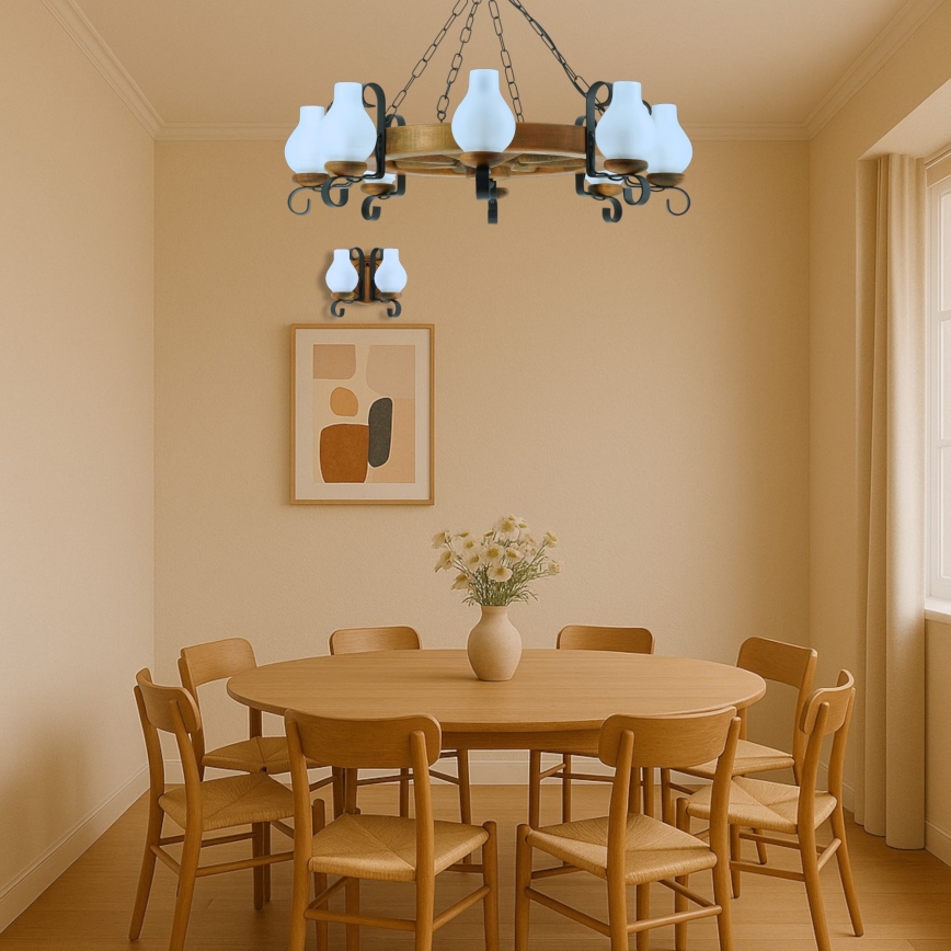 Lámpara colgante con cadena ROATA 8xE14/40W/230V diá. 70 cm haya