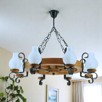 Lámpara colgante con cadena ROATA 8xE14/40W/230V diá. 70 cm haya