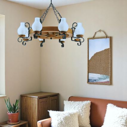 Lámpara colgante con cadena ROATA 8xE14/40W/230V diá. 70 cm haya